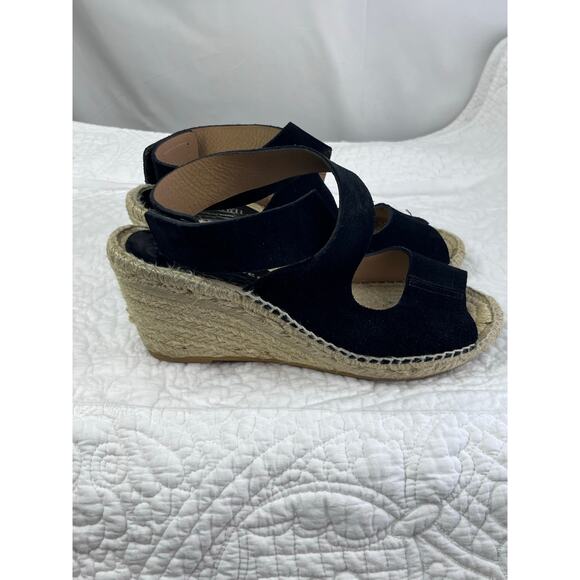 Bettye Muller Women 7 Espadrille Black Suede Strap Wedge Heel Vacation Sandal - Picture 10 of 11